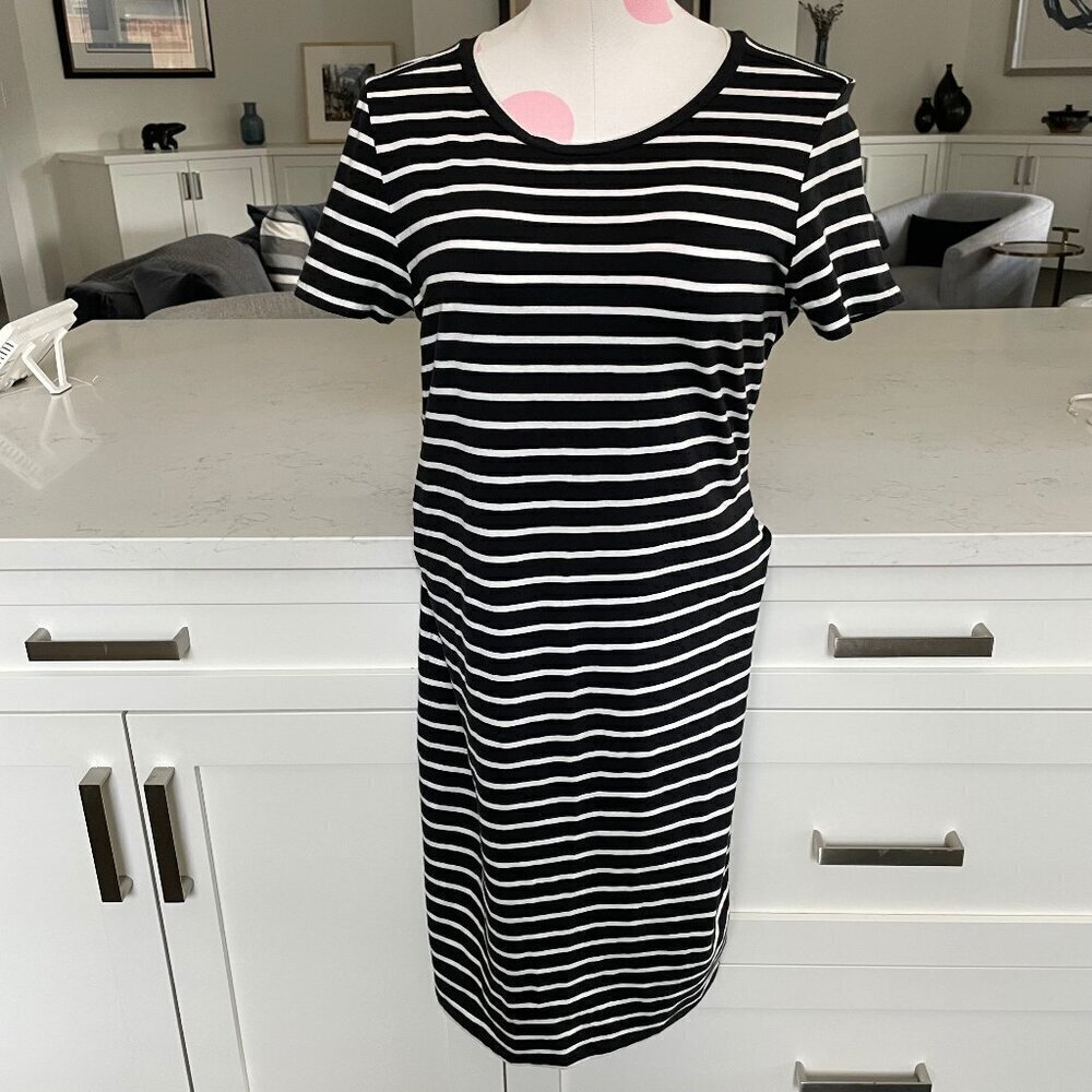 Noisy May NM Summer SS Striped Straight Hem T-Shirt Dress Black + White Sz M